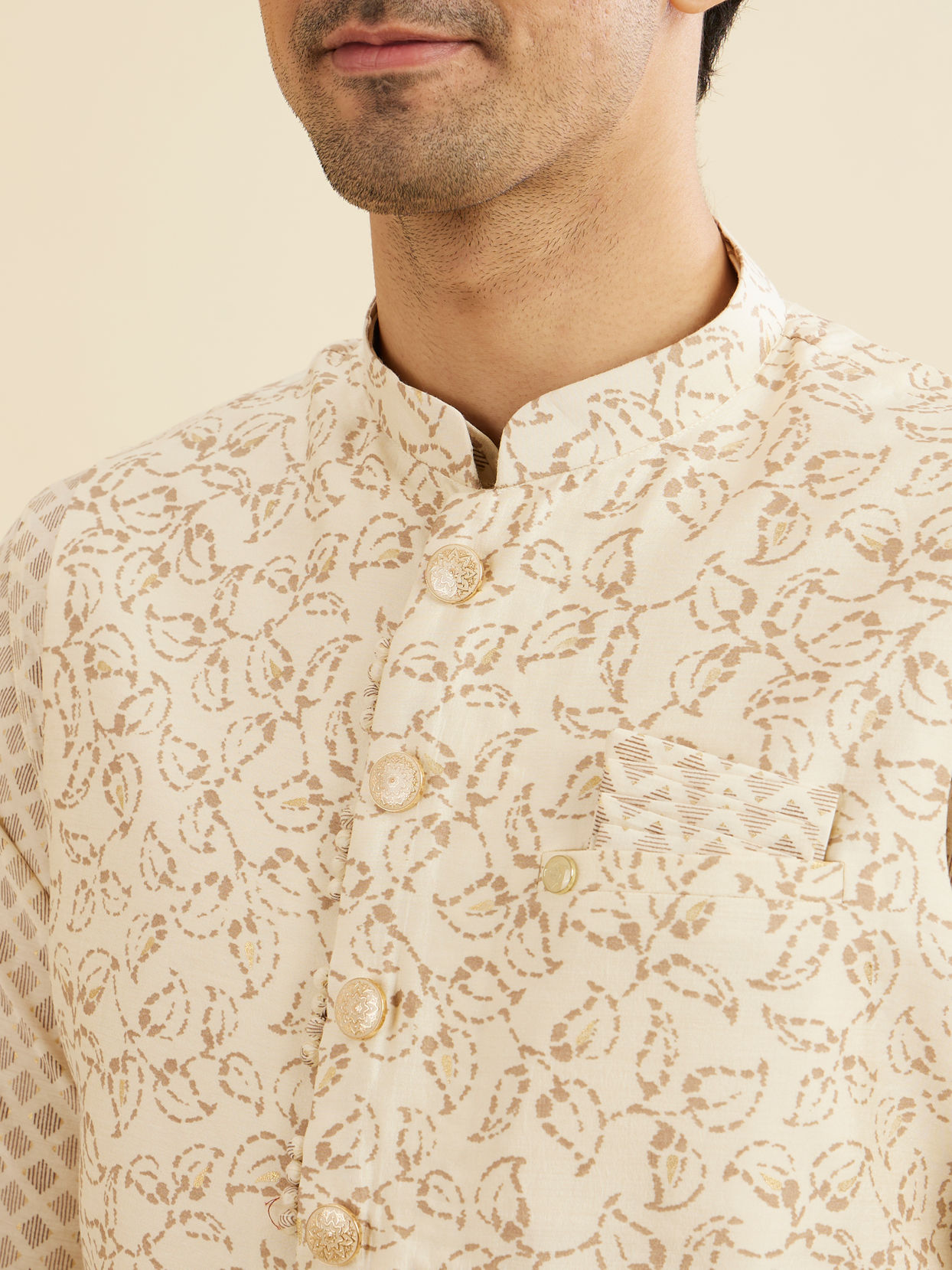 Manyavar Men Cream Elegance Kurta Jacket Set
