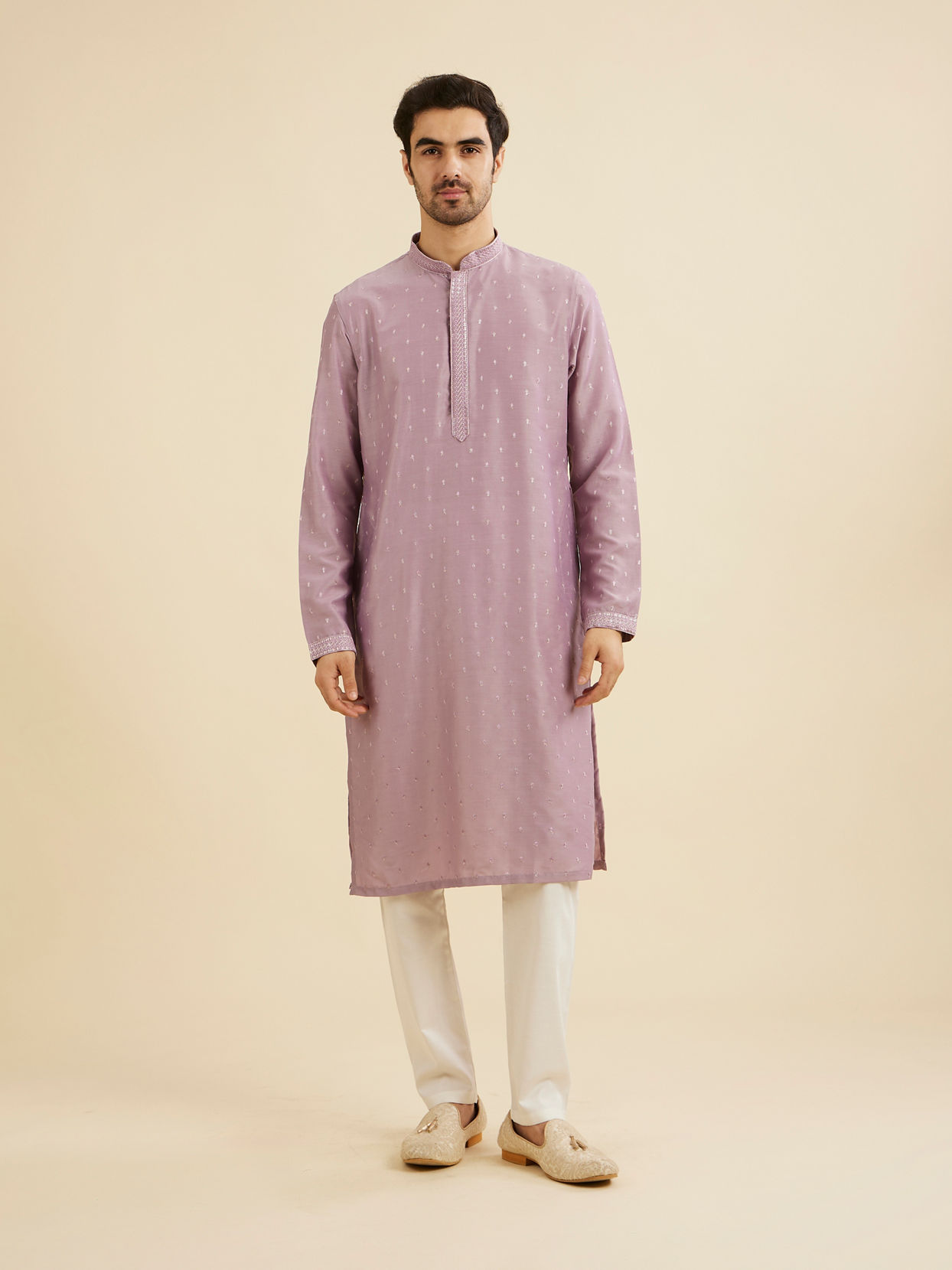 Manyavar Men Soft Lilac Jacket Set with Ditsy Diamond Motifs