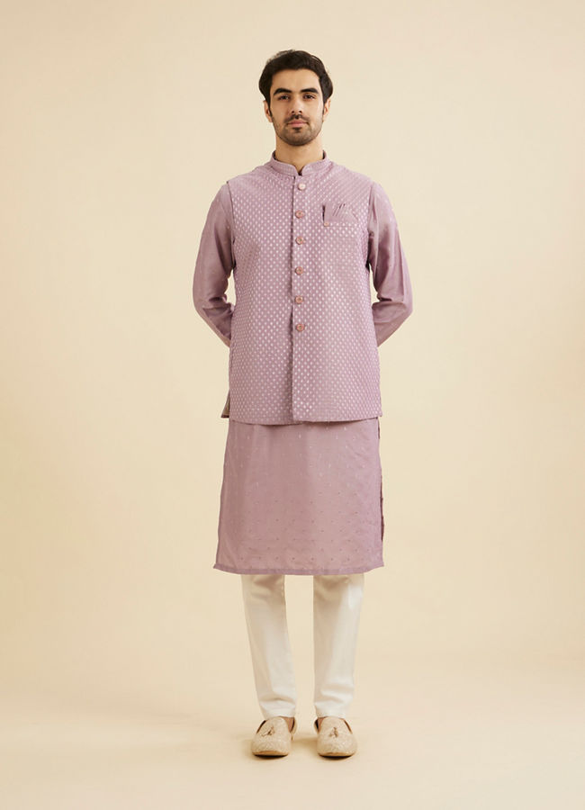 Manyavar Men Soft Lilac Jacket Set with Ditsy Diamond Motifs