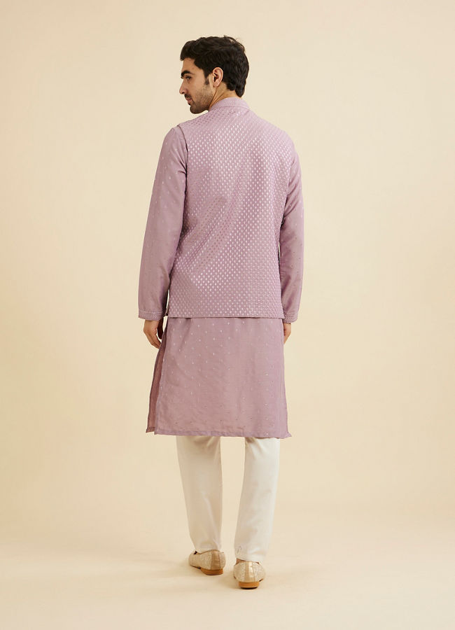 Manyavar Men Soft Lilac Jacket Set with Ditsy Diamond Motifs