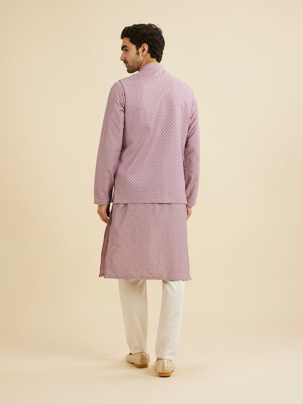 Manyavar Men Soft Lilac Jacket Set with Ditsy Diamond Motifs