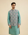 Manyavar Men Aqua Green Elegance Kurta Jacket Set