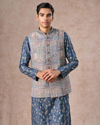 Manyavar Men Greyish Blue Kurta Jacket Set