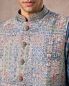 Manyavar Men Greyish Blue Kurta Jacket Set