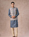 Manyavar Men Greyish Blue Kurta Jacket Set