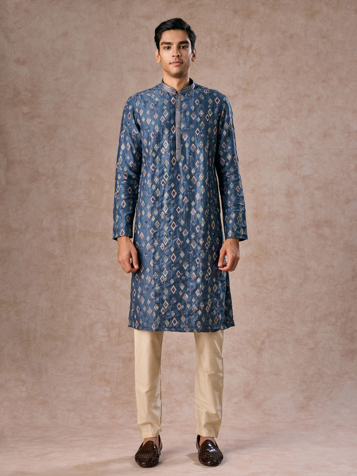 Manyavar Men Greyish Blue Kurta Jacket Set