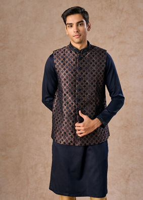 Manyavar Men Dark Blue Radiance Kurta Jacket Set