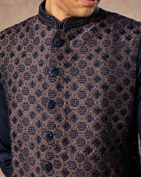 Manyavar Men Dark Blue Radiance Kurta Jacket Set