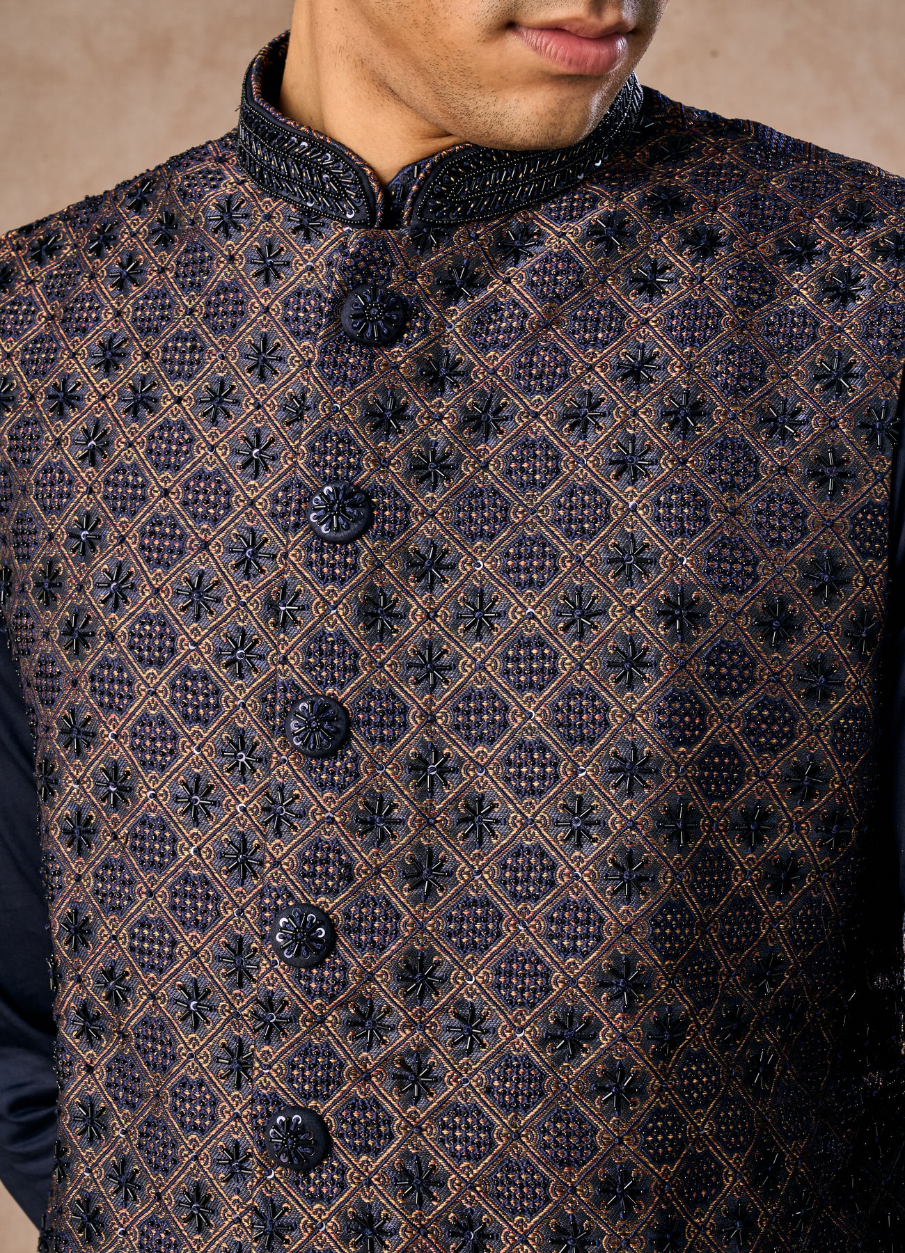 Manyavar Men Dark Blue Radiance Kurta Jacket Set