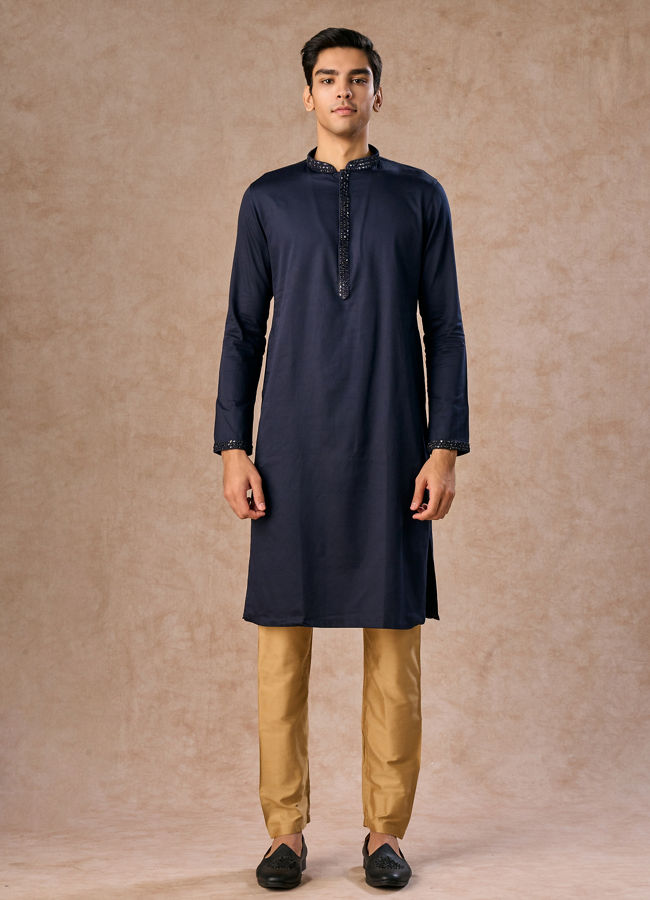 Manyavar Men Dark Blue Radiance Kurta Jacket Set