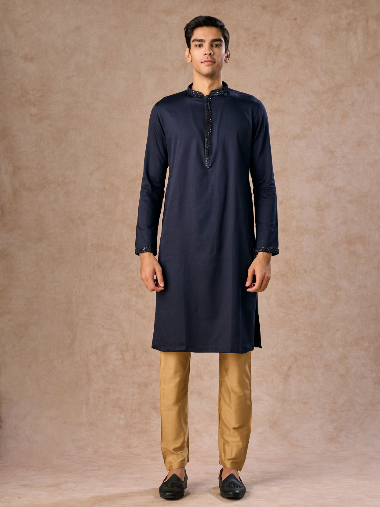 Manyavar Men Dark Blue Radiance Kurta Jacket Set