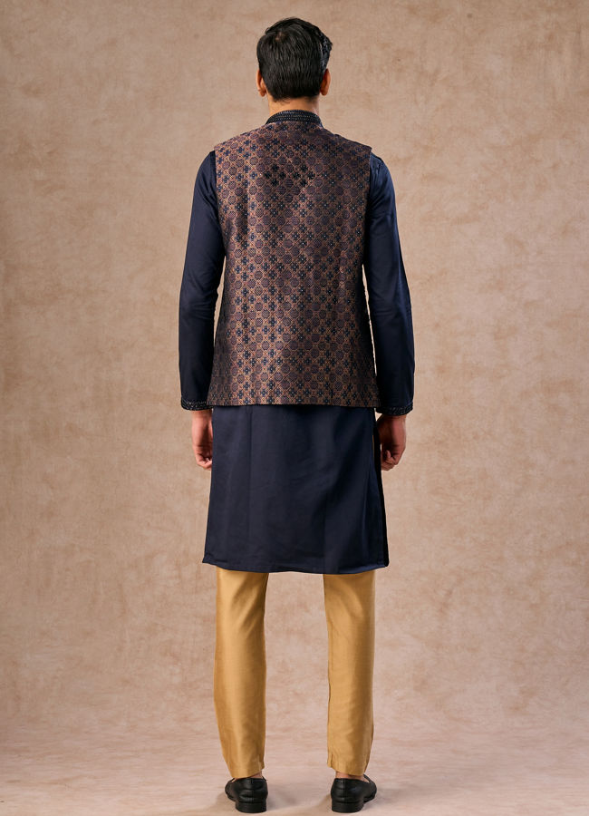 Manyavar Men Dark Blue Radiance Kurta Jacket Set