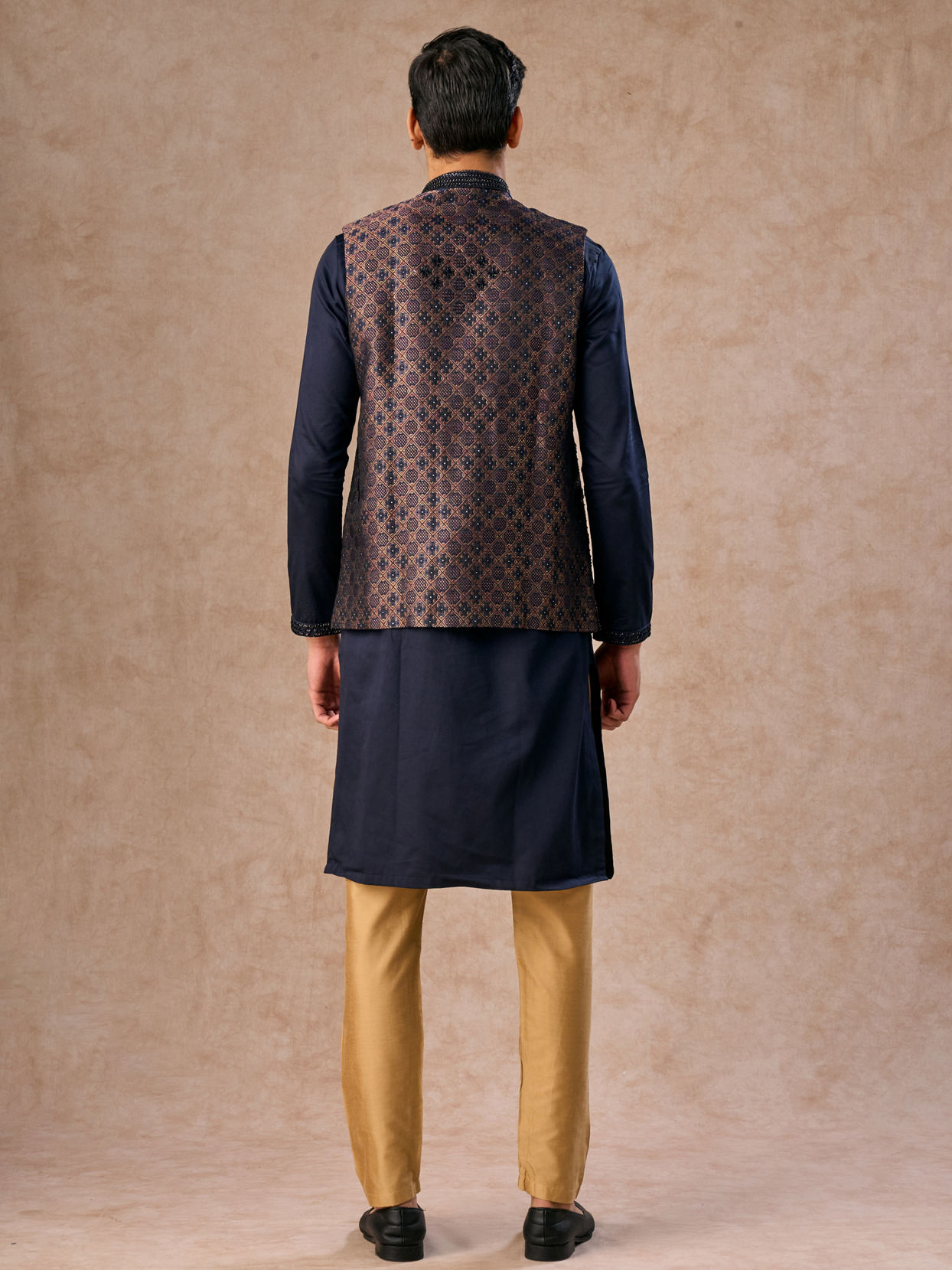 Manyavar Men Dark Blue Radiance Kurta Jacket Set