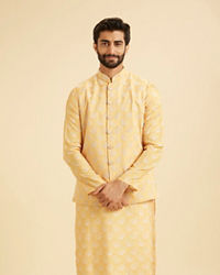 Manyavar Men Gleaming Mustard Kurta Jacket Set