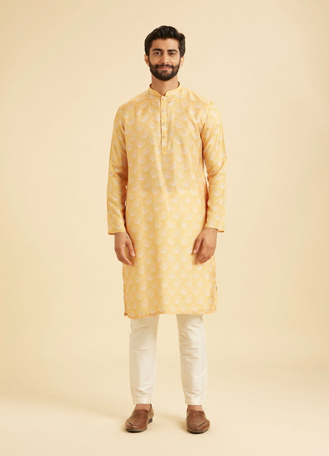 Manyavar Men Gleaming Mustard Kurta Jacket Set