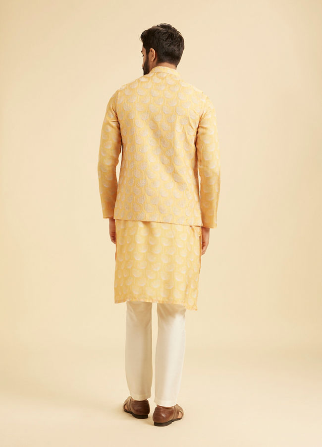 Manyavar Men Gleaming Mustard Kurta Jacket Set