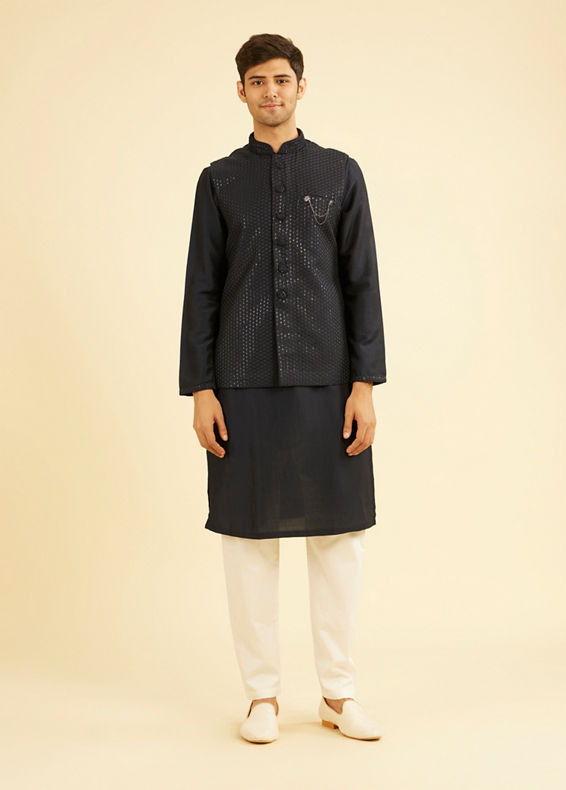 Manyavar Men Dark Blue Kurta Jacket
