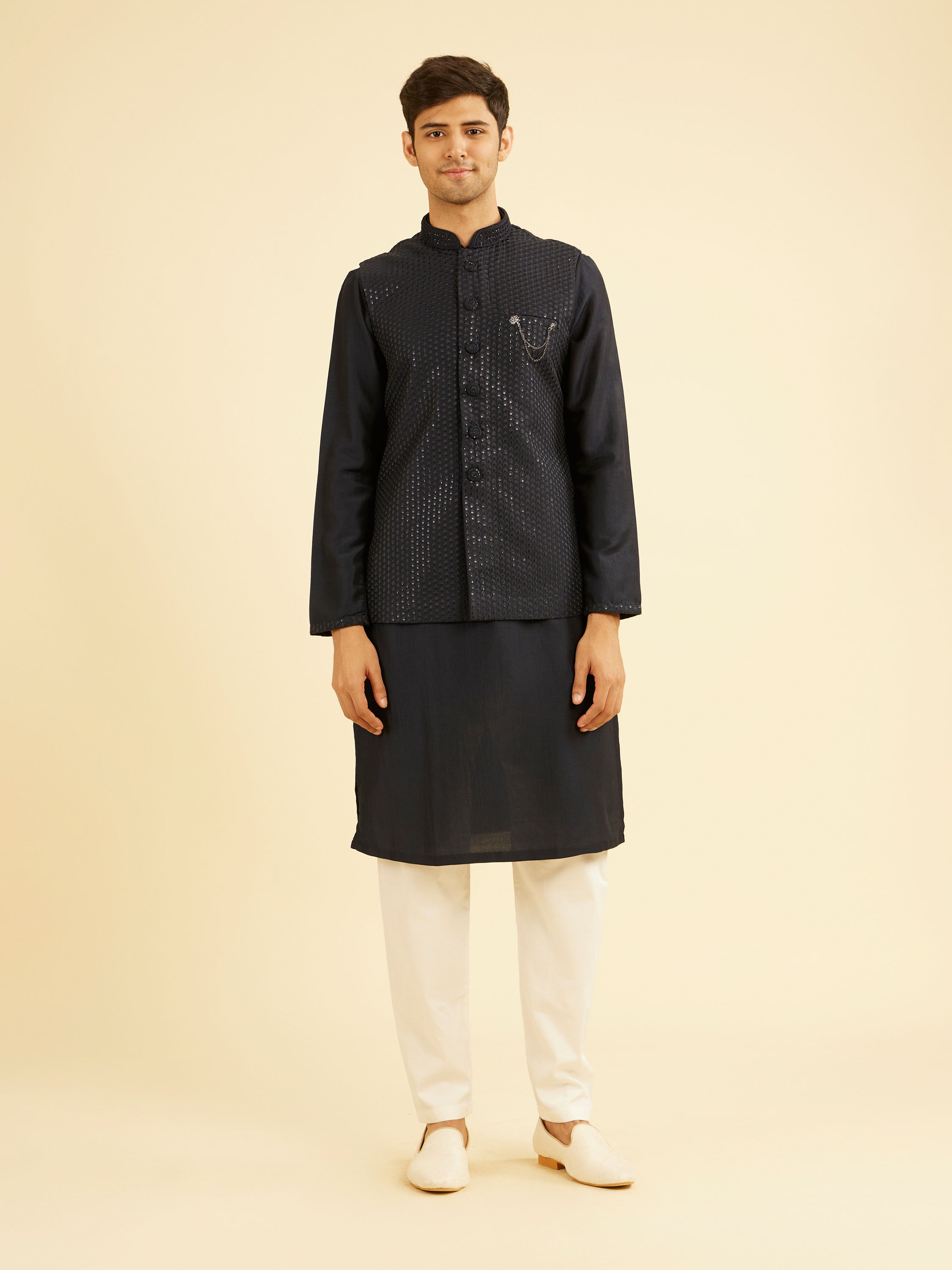 Manyavar Men Dark Blue Kurta Jacket