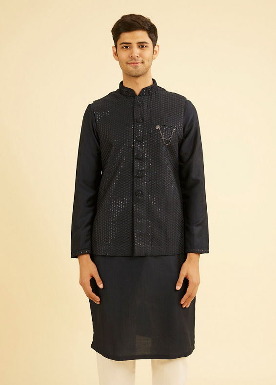 Manyavar Men Dark Blue Kurta Jacket