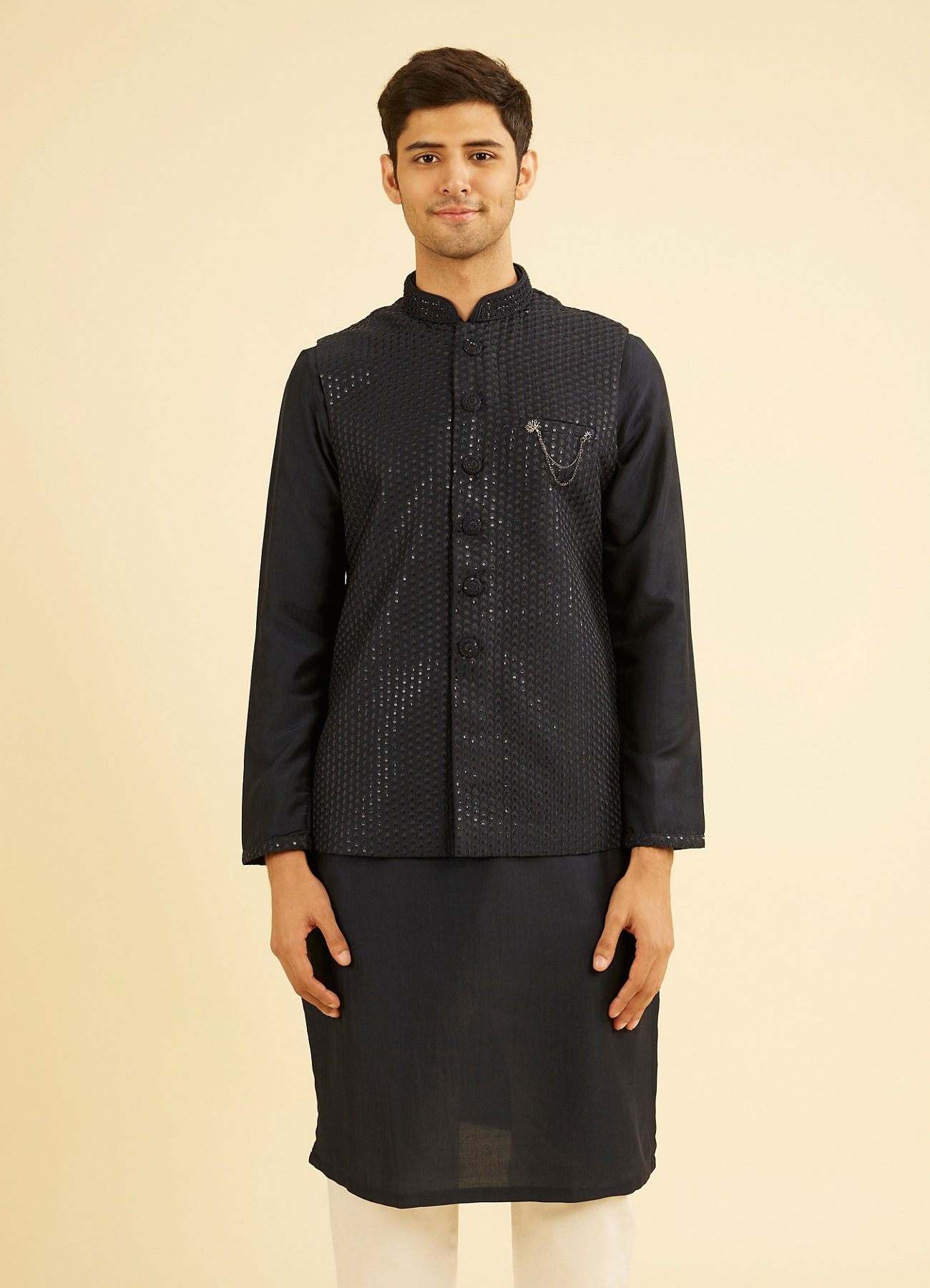 Manyavar Men Dark Blue Kurta Jacket