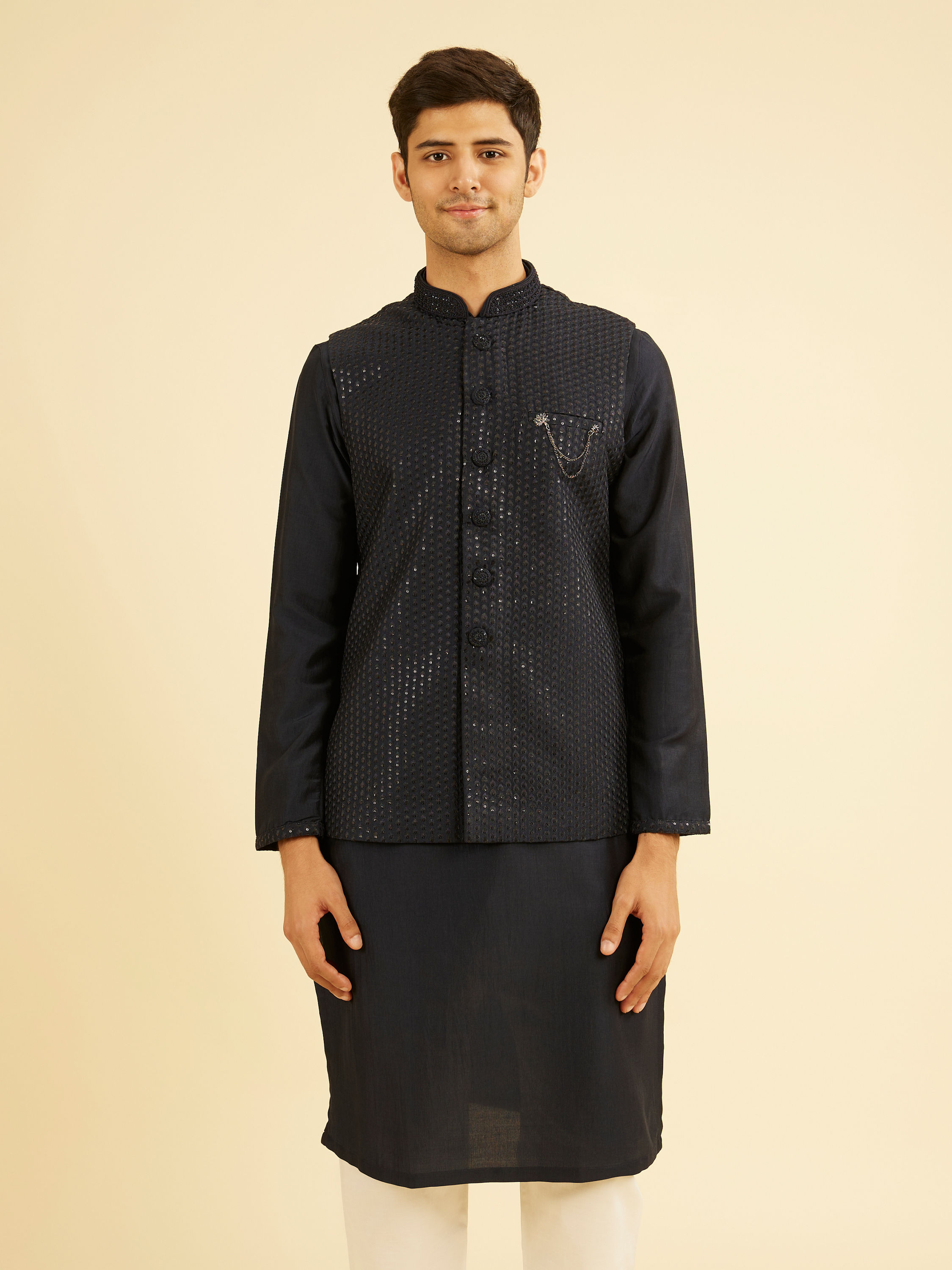 Manyavar Men Dark Blue Kurta Jacket