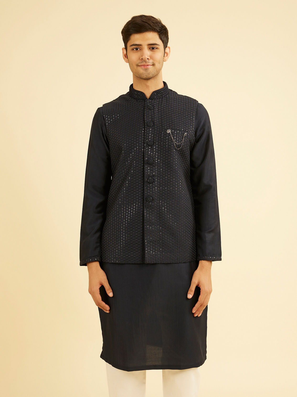 Manyavar Men Dark Blue Kurta Jacket