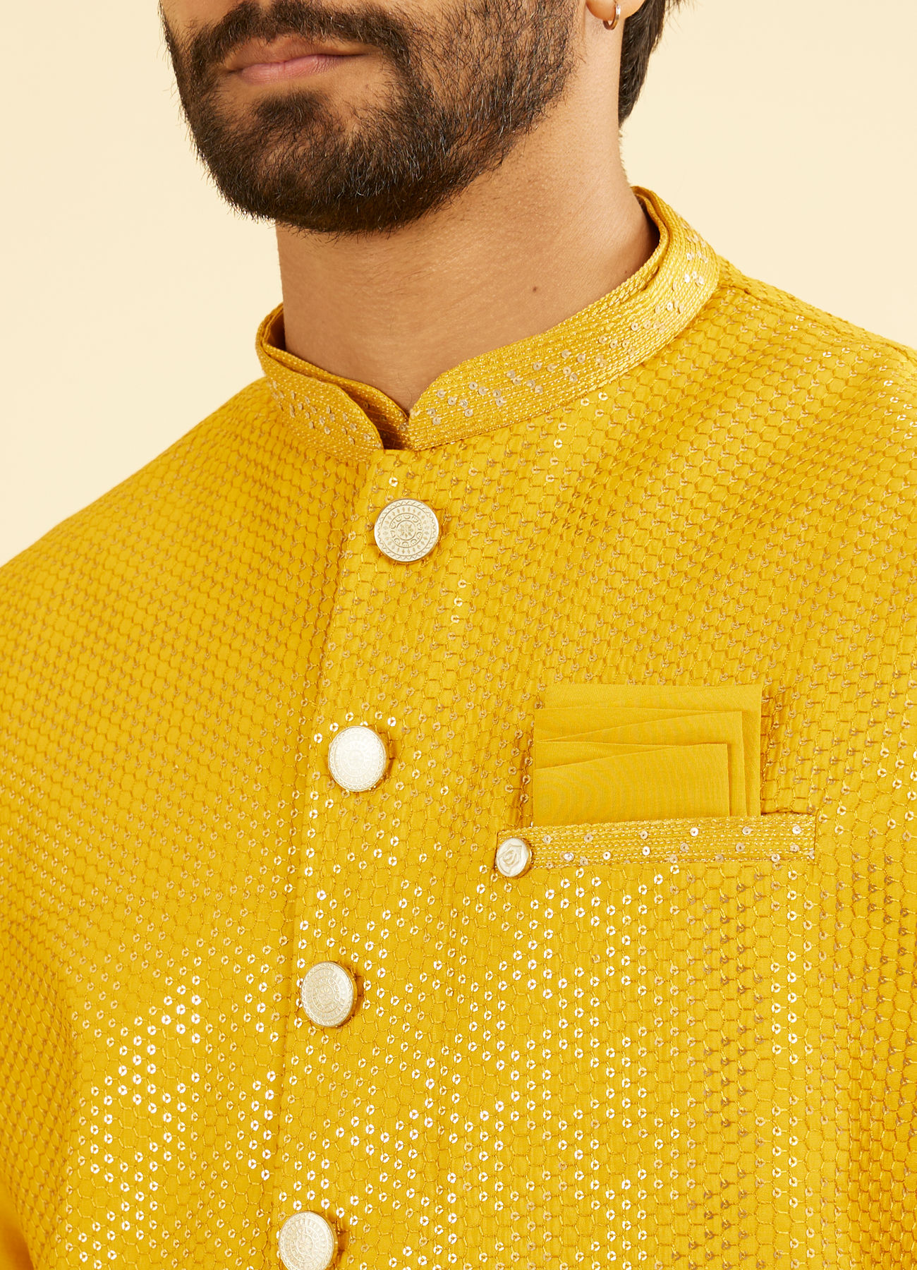 Manyavar Men Mustard Yellow Regal Kurta Jacket Set
