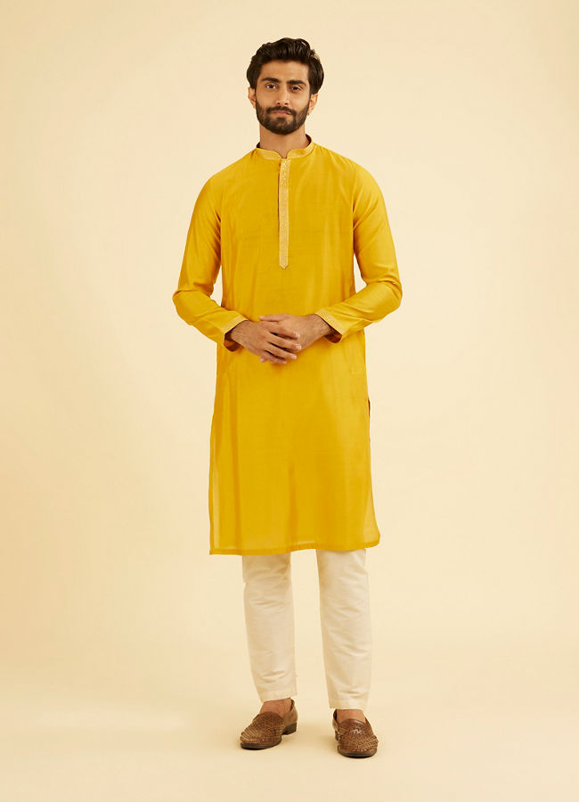 Manyavar Men Mustard Yellow Regal Kurta Jacket Set