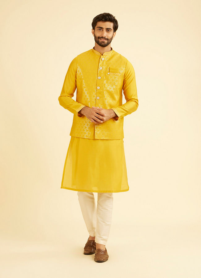 Manyavar Men Mustard Yellow Regal Kurta Jacket Set