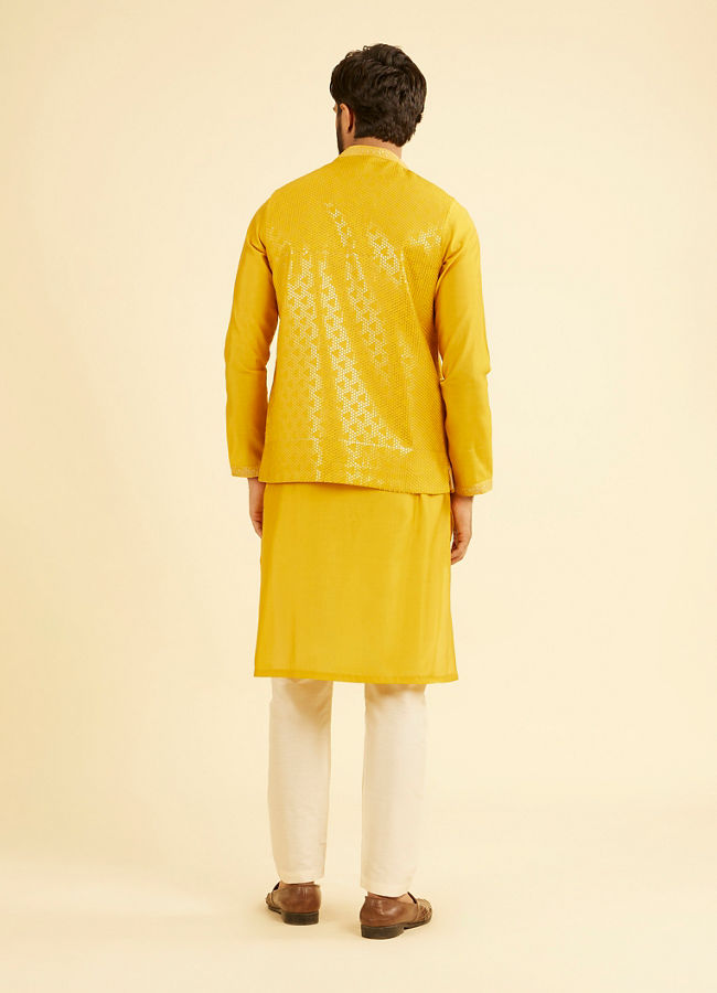 Manyavar Men Mustard Yellow Regal Kurta Jacket Set
