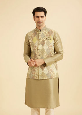 Manyavar Men Emerald Sparkle Kurta Jacket Set