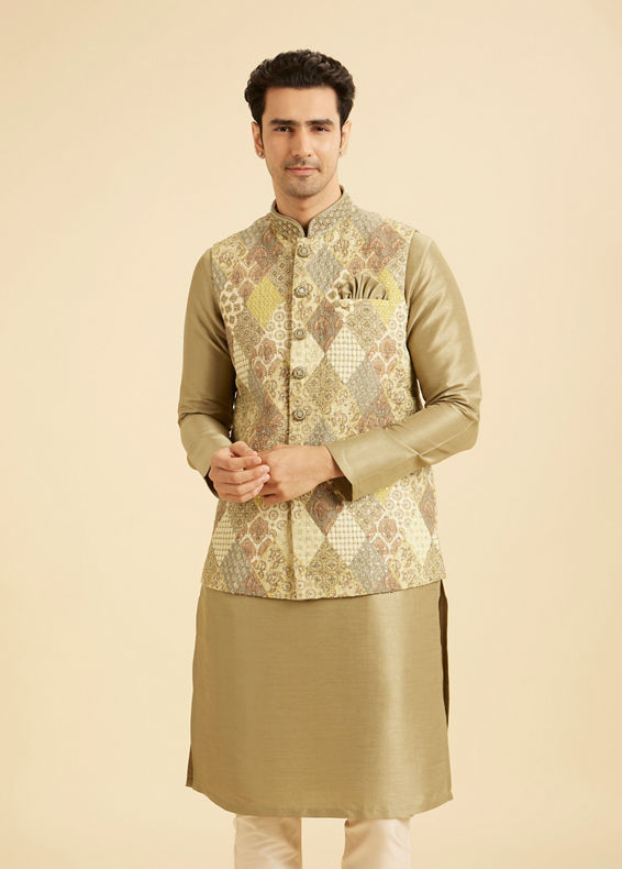 Manyavar Men Emerald Sparkle Kurta Jacket Set