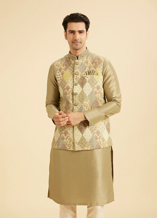 Manyavar Men Emerald Sparkle Kurta Jacket Set