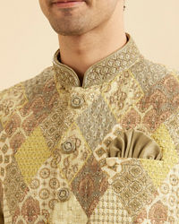 Manyavar Men Emerald Sparkle Kurta Jacket Set