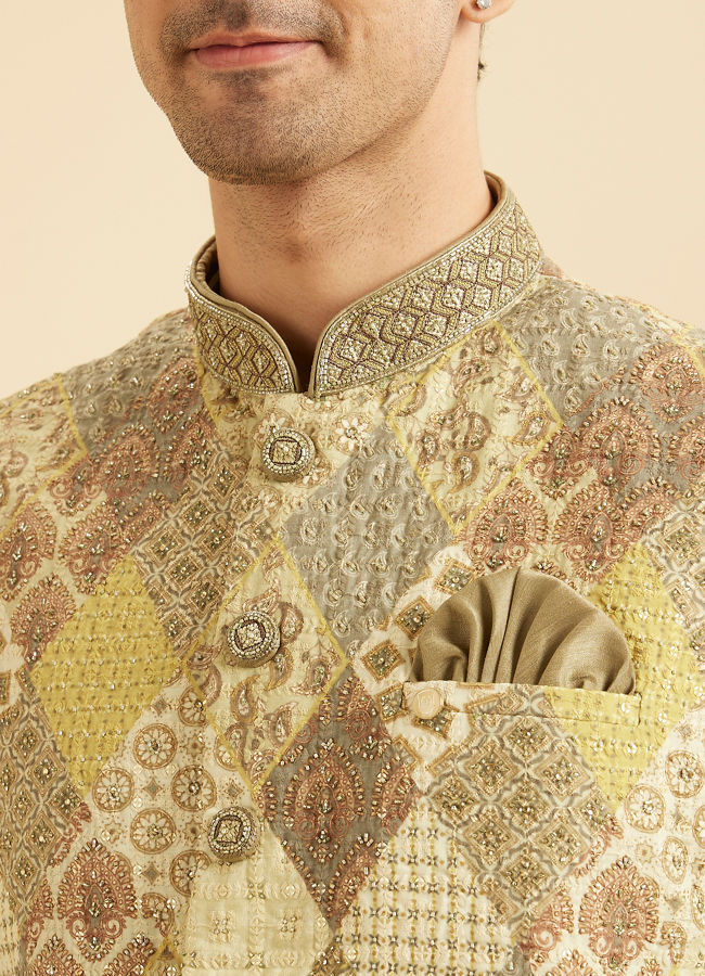 Manyavar Men Emerald Sparkle Kurta Jacket Set