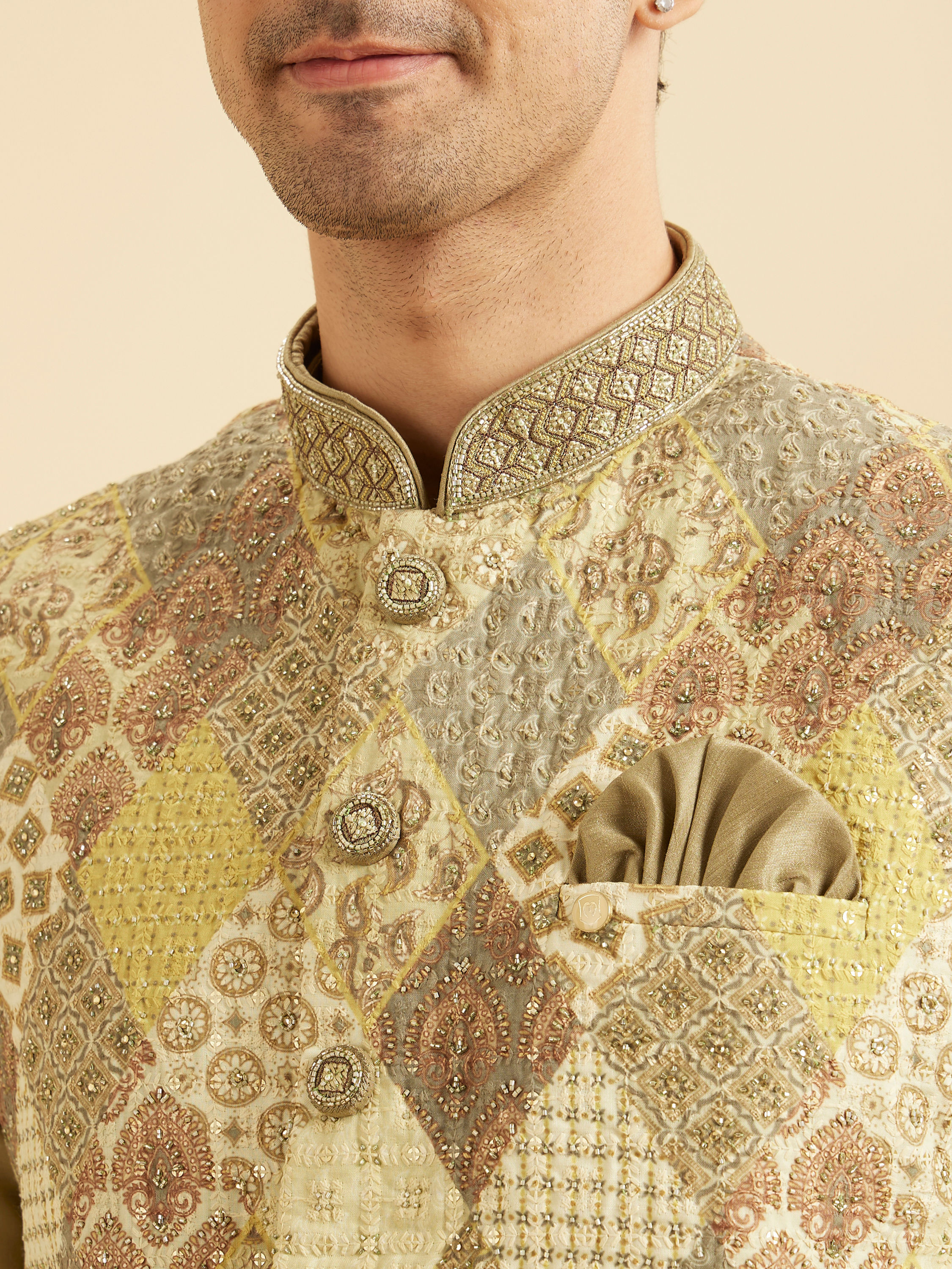 Manyavar Men Emerald Sparkle Kurta Jacket Set