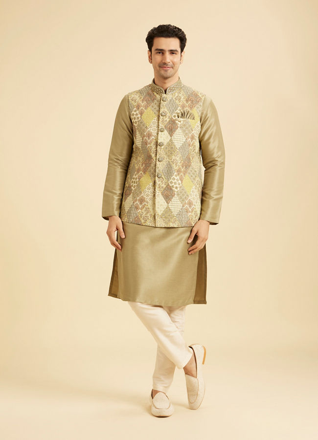 Manyavar Men Emerald Sparkle Kurta Jacket Set