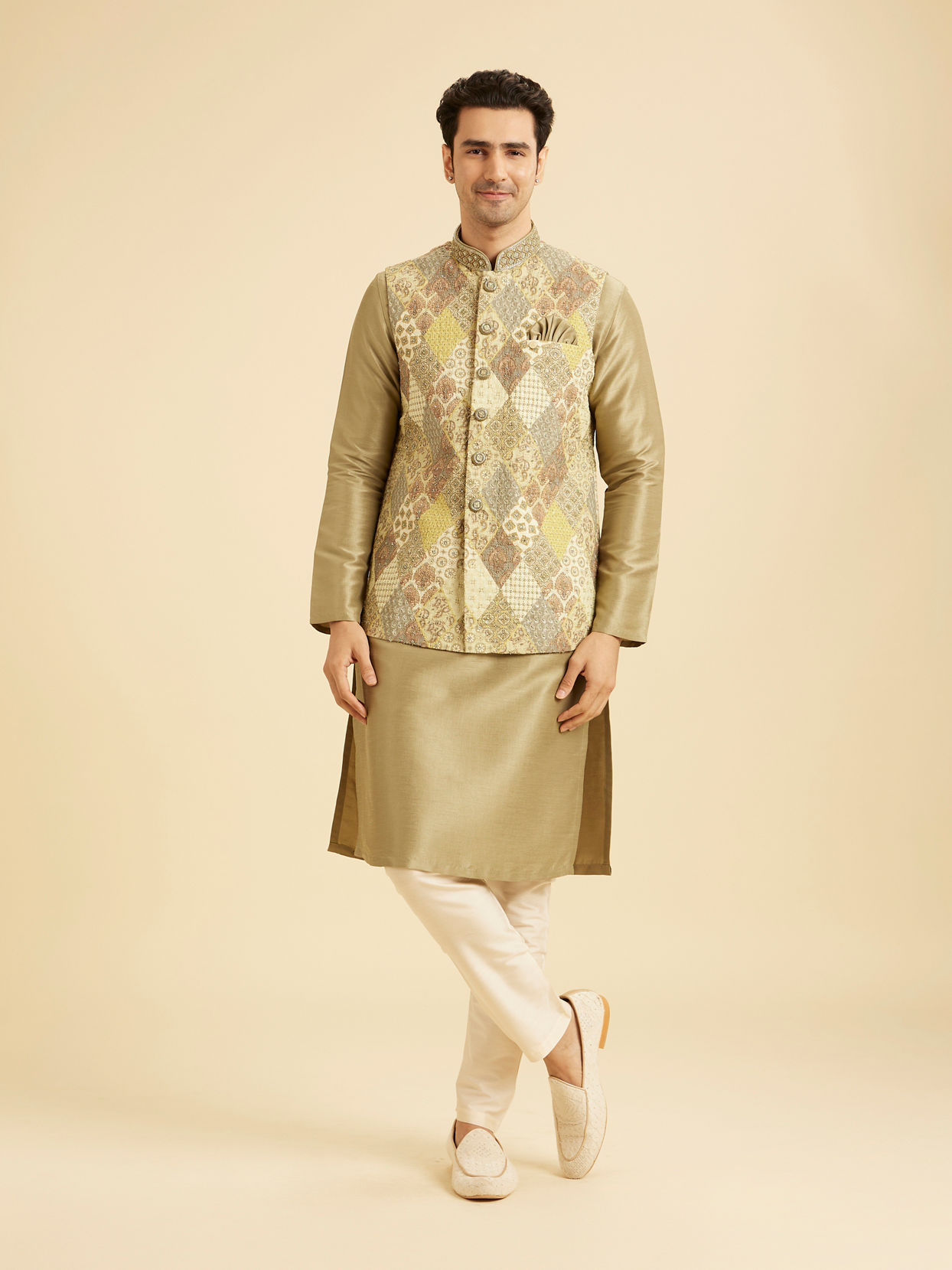 Manyavar Men Emerald Sparkle Kurta Jacket Set