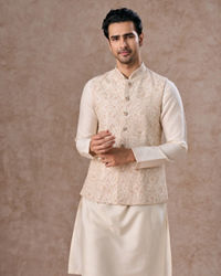 Manyavar Men Whimsical Cream Kurta Jacket Set