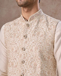 Manyavar Men Whimsical Cream Kurta Jacket Set