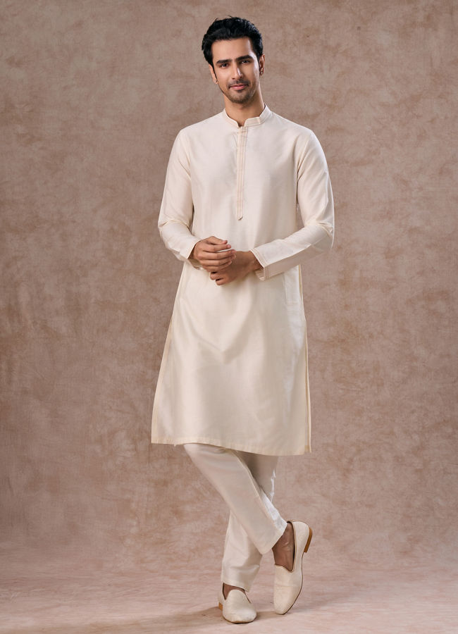 Manyavar Men Whimsical Cream Kurta Jacket Set