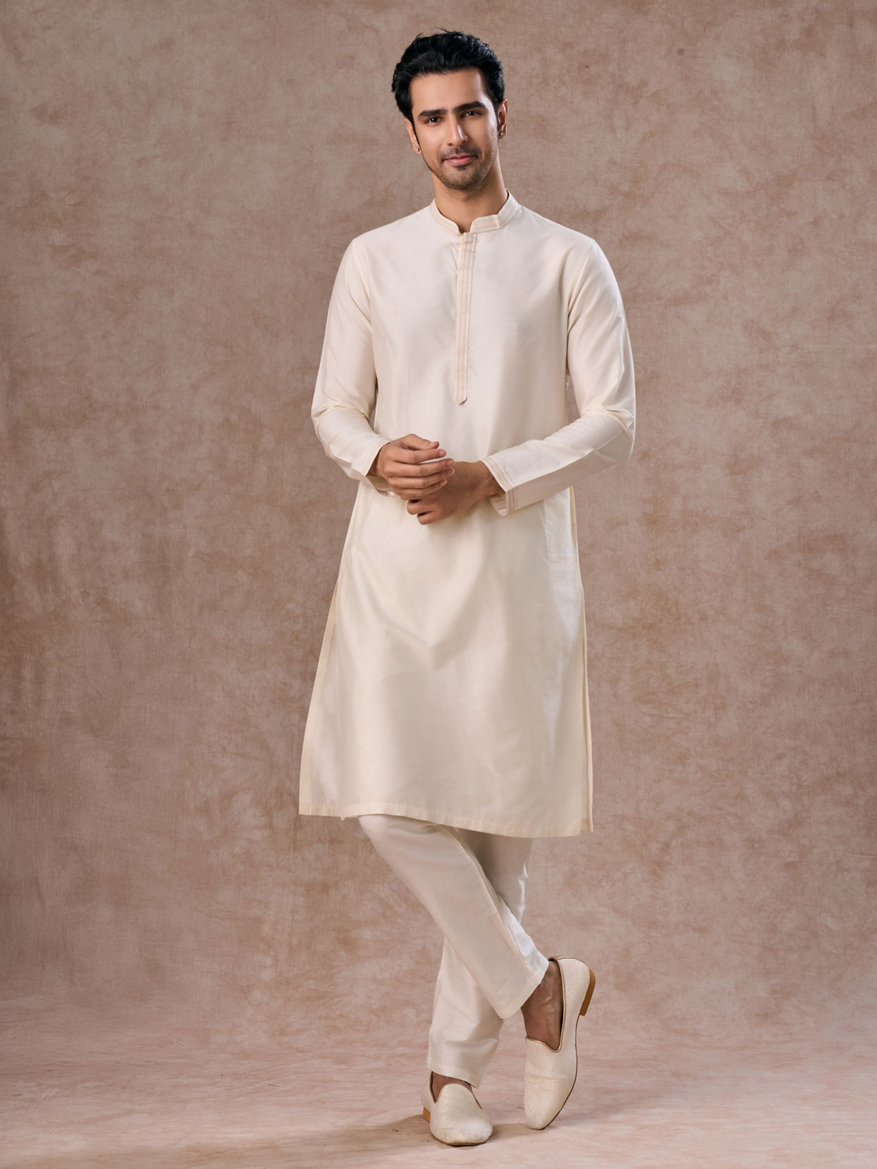 Manyavar Men Whimsical Cream Kurta Jacket Set