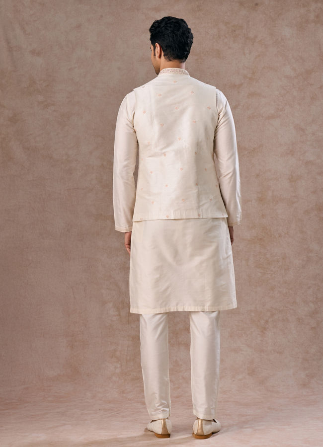 Manyavar Men Whimsical Cream Kurta Jacket Set