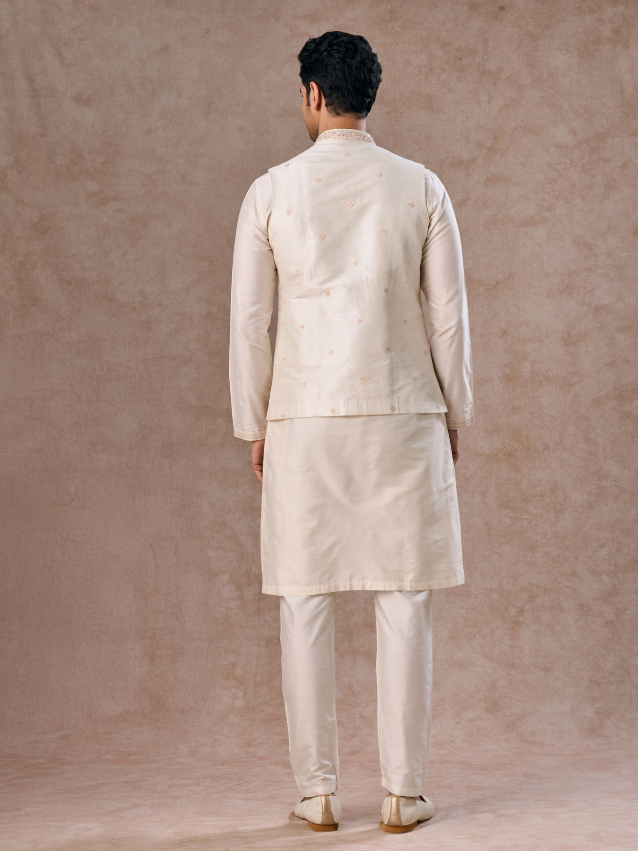 Manyavar Men Whimsical Cream Kurta Jacket Set