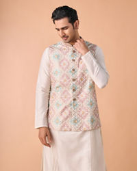 Manyavar Men Elegant Cream Kurta Jacket Set