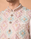 Manyavar Men Elegant Cream Kurta Jacket Set