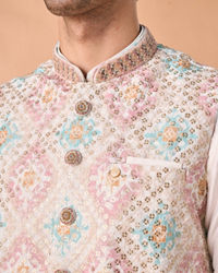 Manyavar Men Elegant Cream Kurta Jacket Set