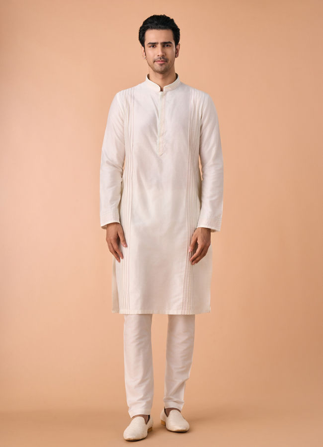 Manyavar Men Elegant Cream Kurta Jacket Set