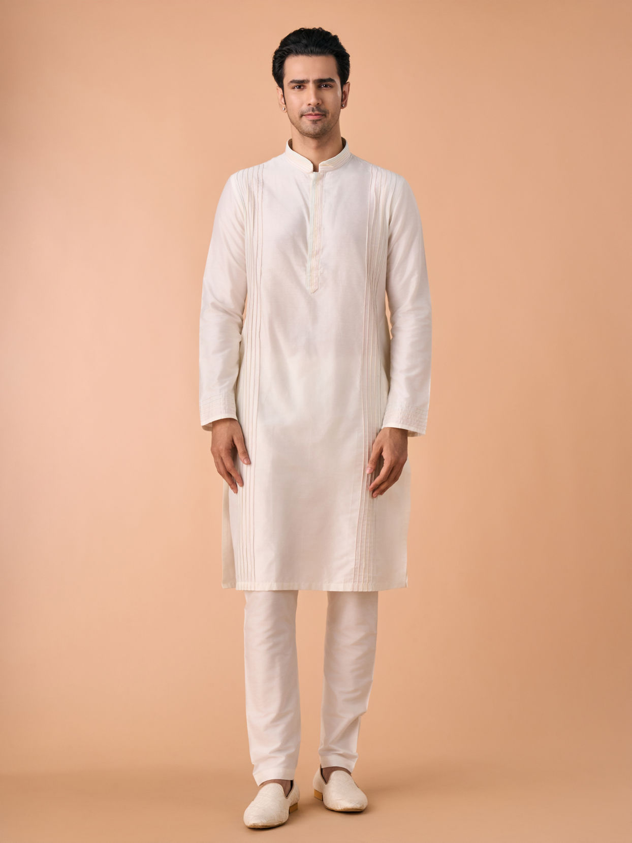 Manyavar Men Elegant Cream Kurta Jacket Set