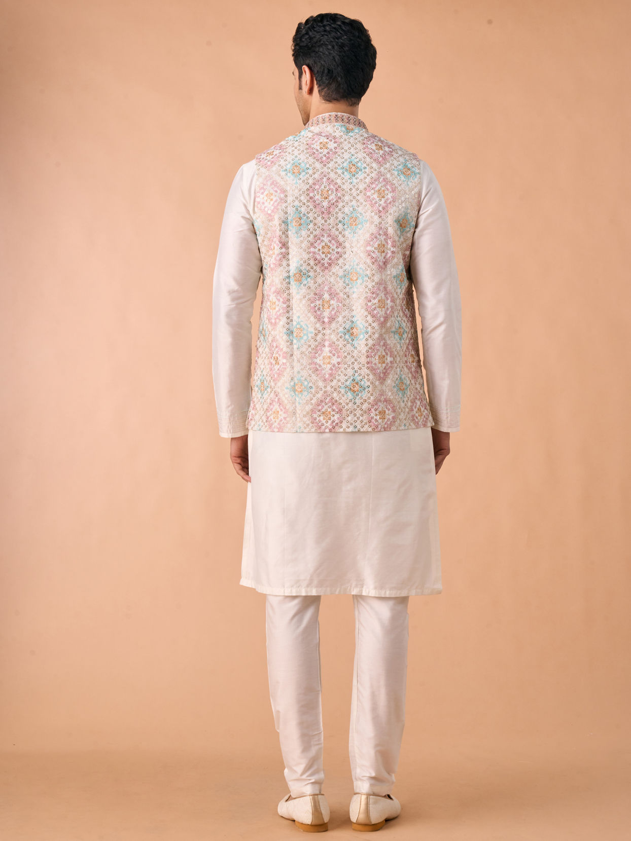 Manyavar Men Elegant Cream Kurta Jacket Set